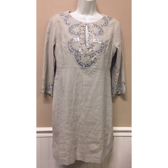 Boston Proper Sequin Beaded Linen Blend Dress - Picture 1 of 6